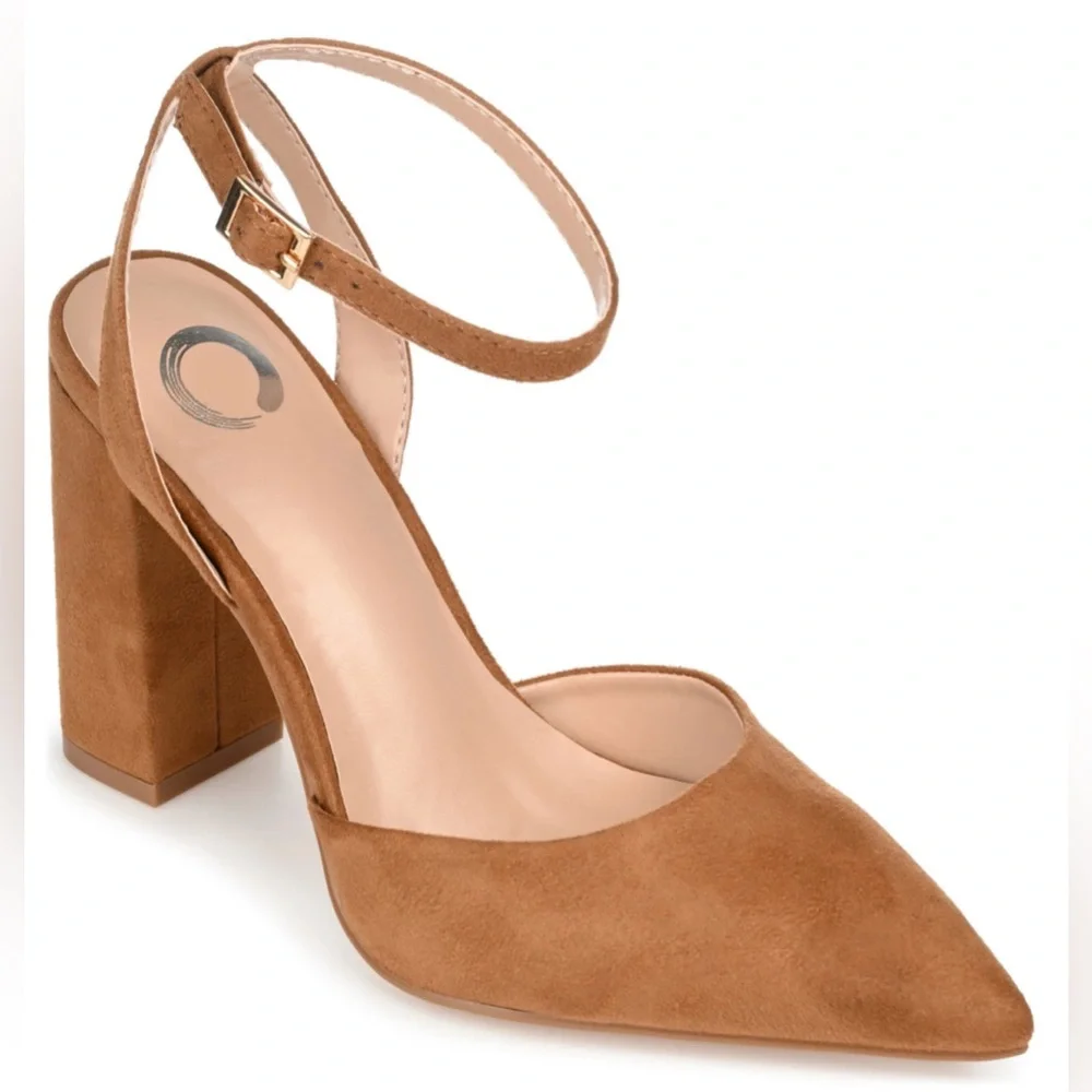 Journee Collection Womens Tyyra Tan Ankle Strap‎ Slingback Heels Shoes Size 8.5